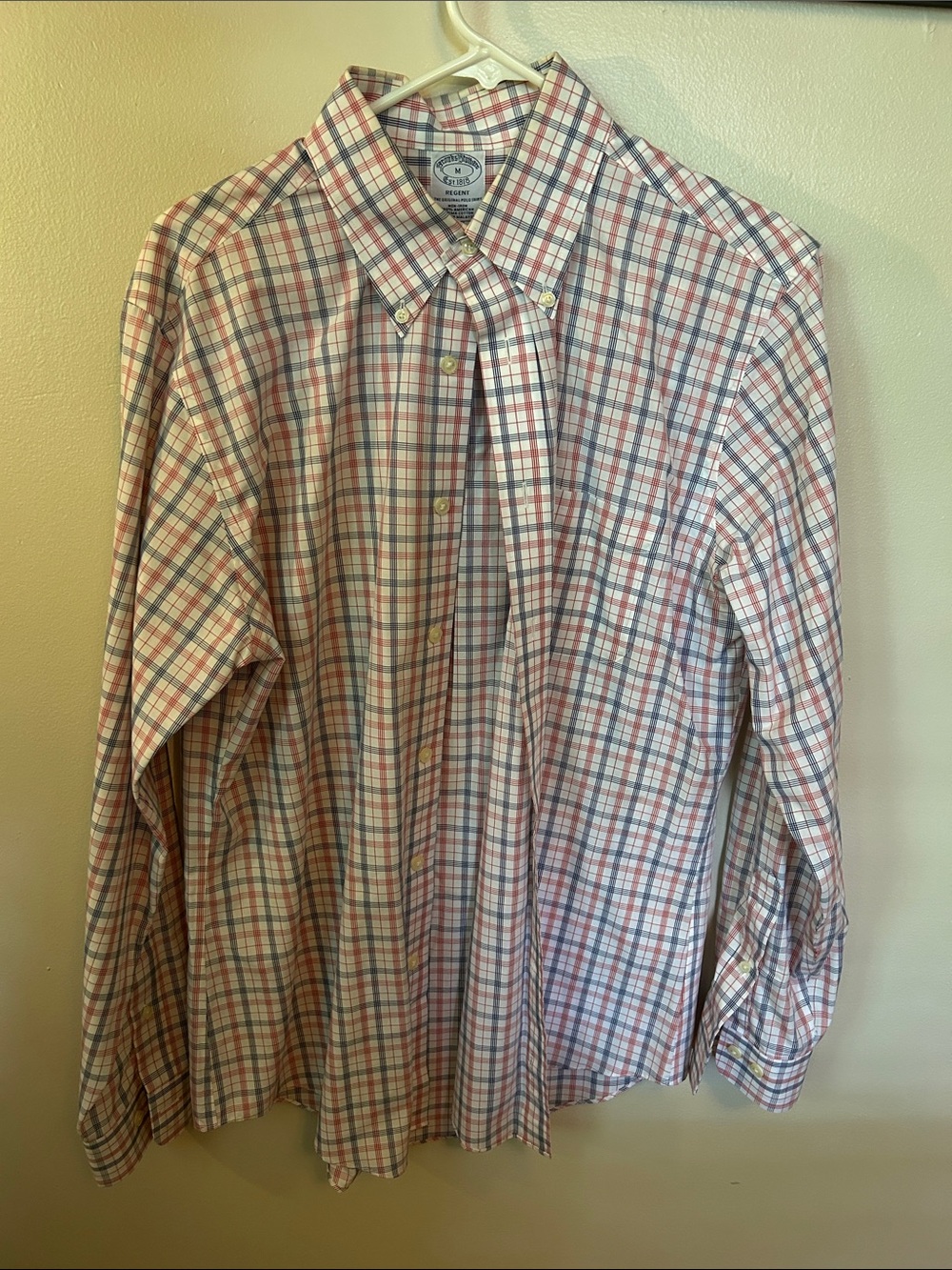 Brooks Brothers Red, Blue & White Plaid Button-Down Shirt